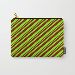 [ Thumbnail: Maroon and Green Colored Striped/Lined Pattern Carry-All Pouch ]