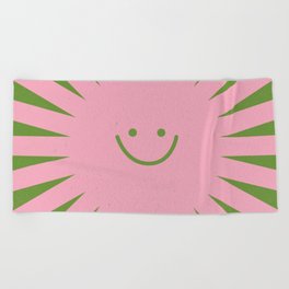 Happy Sun Retro Groovie Green Pink Boho Beach Towel