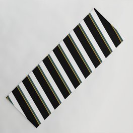 [ Thumbnail: Goldenrod, Dark Slate Gray, White, and Black Colored Striped Pattern Yoga Mat ]