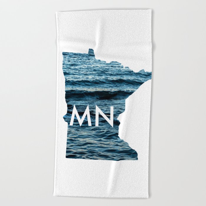 Minnesota Map Waves Beach Towel