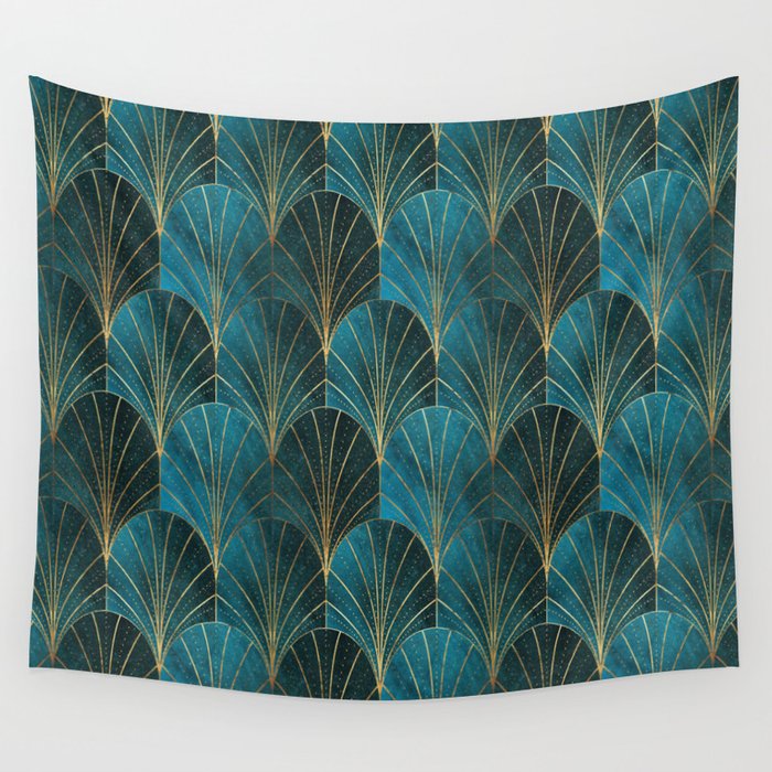 Art Deco Waterfalls // Ombre Teal Wall Tapestry
