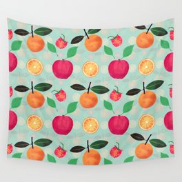 Oranges Apples fruits Vintage Mint Pattern Wall Tapestry