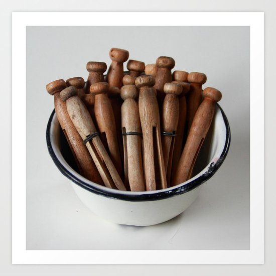Vintage Wooden Clothespins Art Print