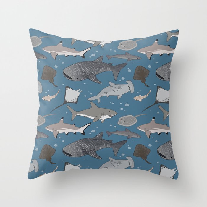 Sharks and Rays Throw Pillow