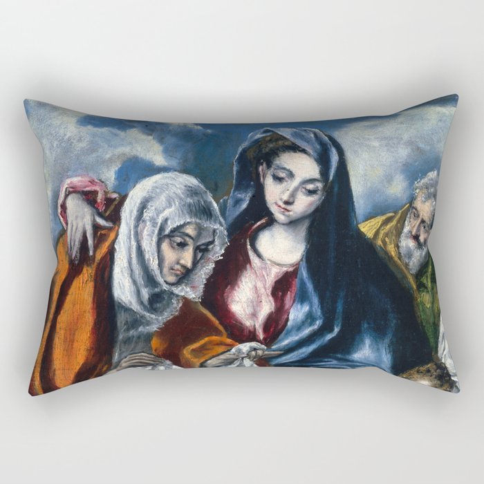 El Greco (Domenikos Theotokopoulos) "The Holy Family with Saint Anne and the Infant John the Baptis" Rectangular Pillow