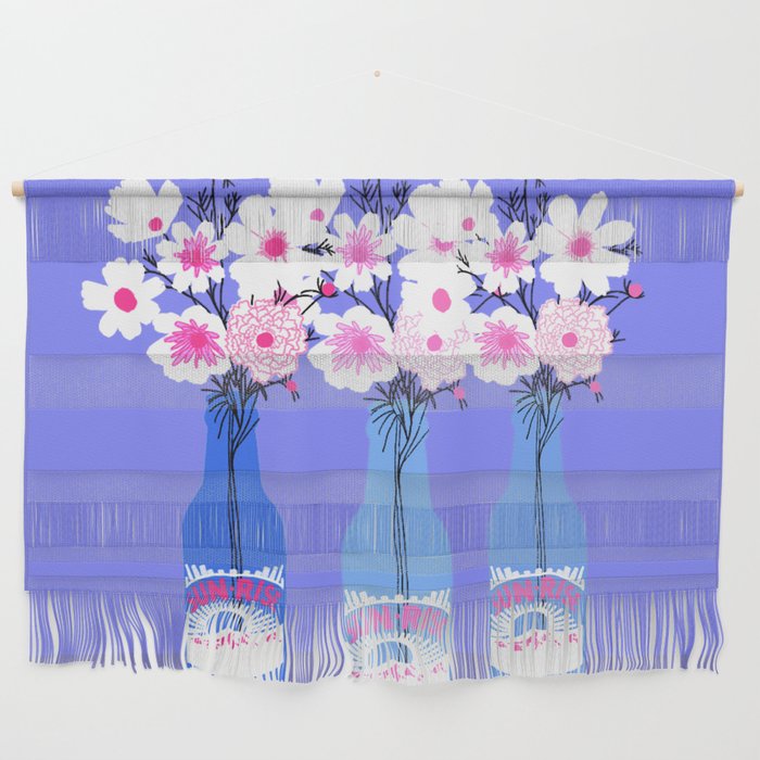 Retro Bottle Flowers Bouquet Blue Wall Hanging