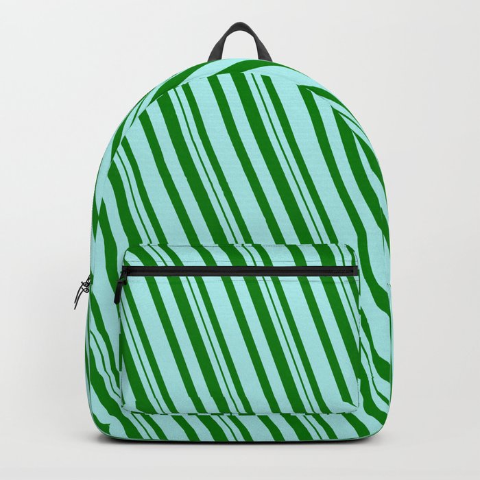 Turquoise and Green Colored Stripes Pattern Backpack