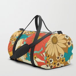 Red, Orange, Turquoise & Brown Retro Floral Pattern Duffle Bag