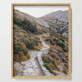 Path into the Mountains | Greek Nature | Colorful and Bright Travel Photography in Greece, Europe Serving Tray