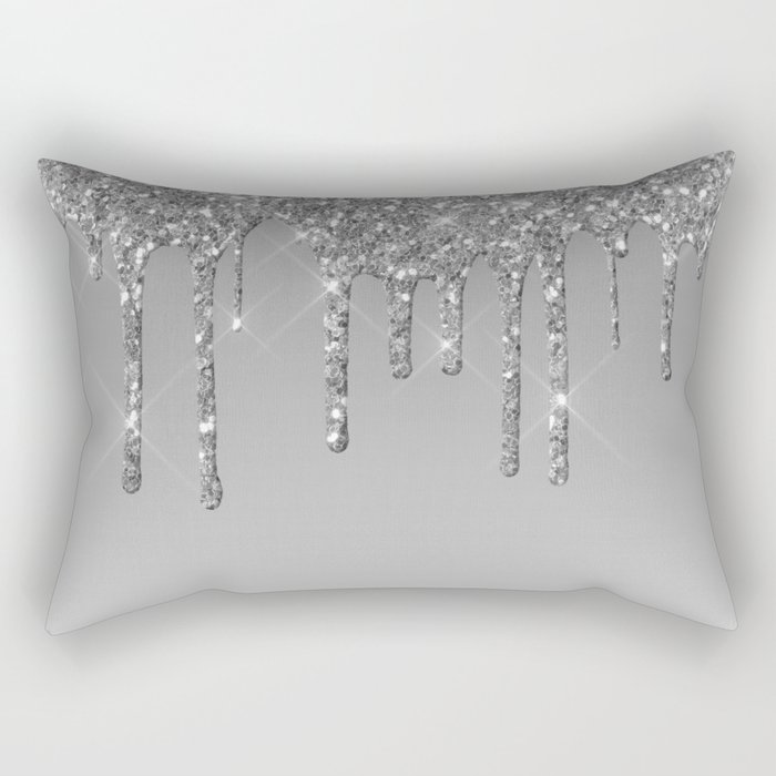 Gray & Silver Glitter Drips Rectangular Pillow