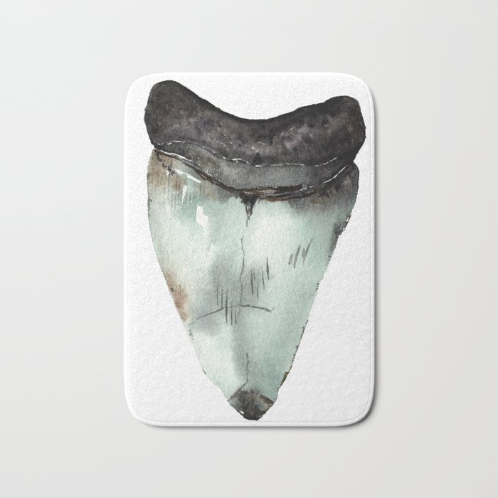 Watercolor Fossil Megalodon Shark Tooth Bath Mat
