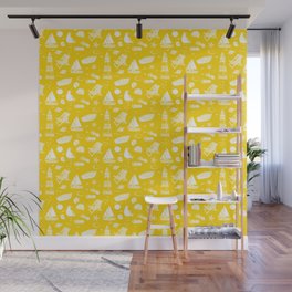 Yellow And White Summer Beach Elements Pattern Wall Mural