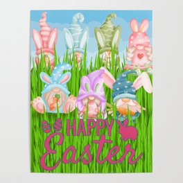 Happy Easter Garden Gnomes Poster