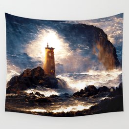 A lighthouse in the storm Wall Tapestry