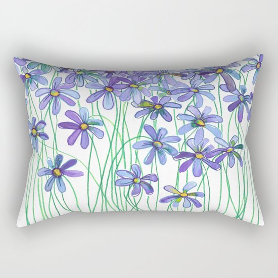 Purple Daisies in Watercolor & Colored Pencil Rectangular Pillow