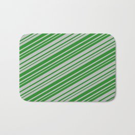[ Thumbnail: Forest Green & Grey Colored Stripes Pattern Bath Mat ]