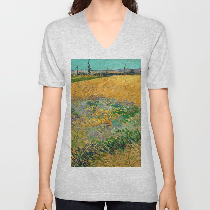 Wheatfield, 1888 by Vincent van Gogh V Neck T Shirt
