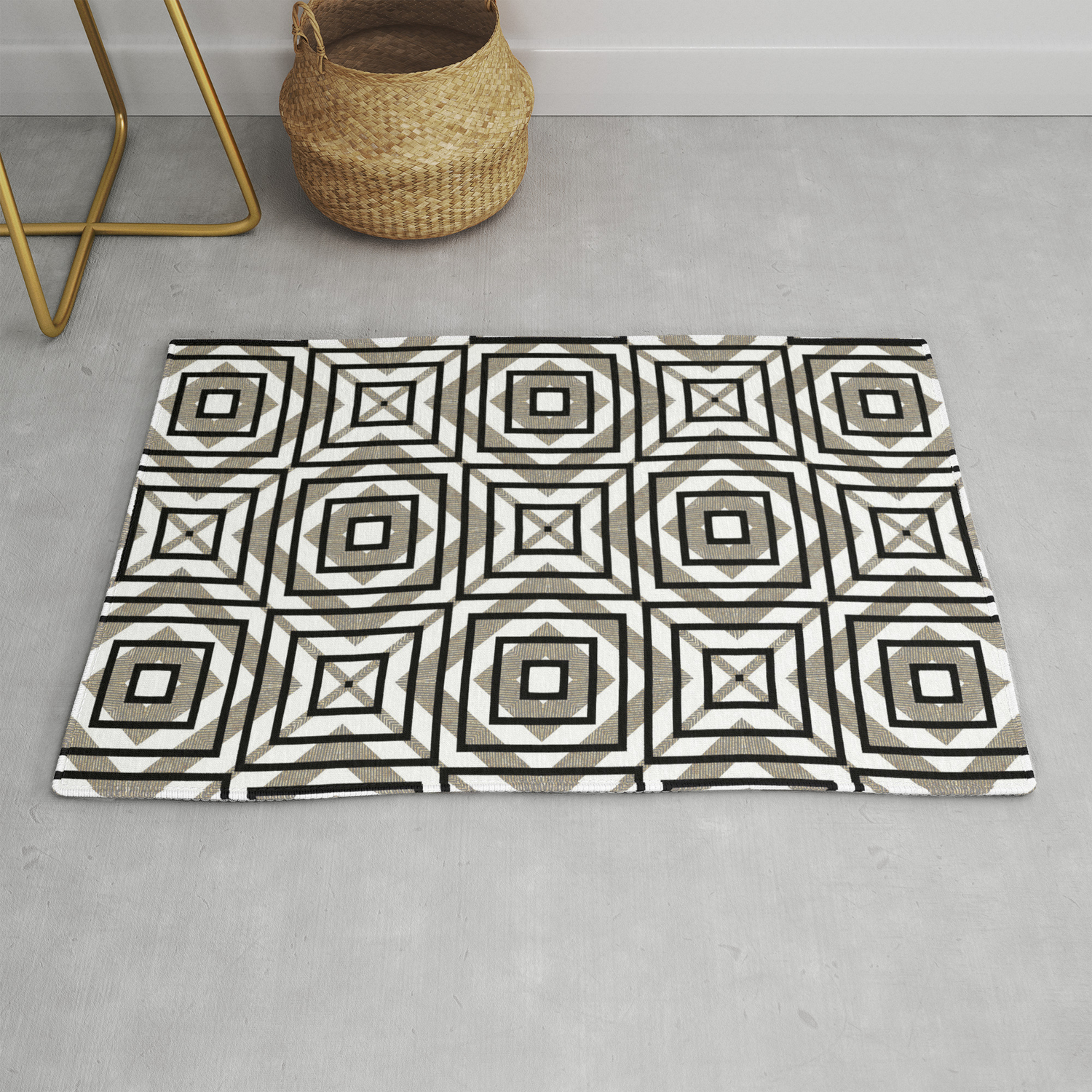 Gray Gold And White Geometric Abstract Rug By Lisaguenraymond