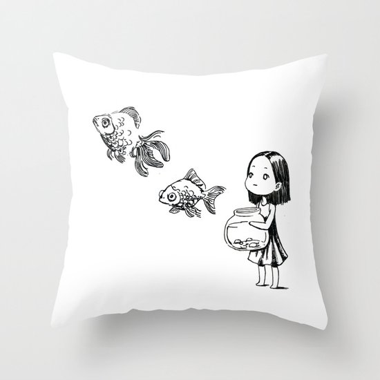 Girl and the Fish Throw Pillow