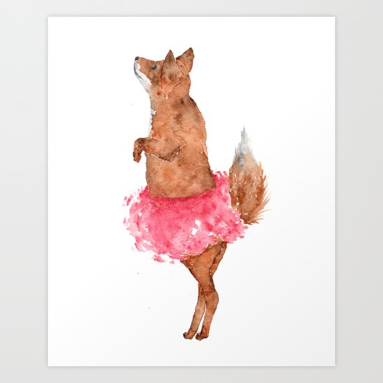 Fox Ballerina Watercolor Fox Art Print By Lindsaygail Society6
