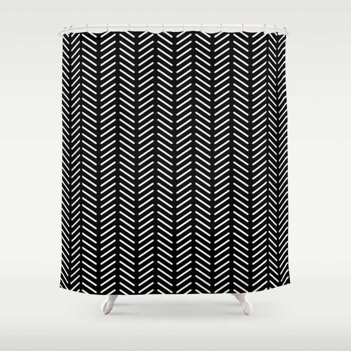 Classic Herringbone Pattern (white/black) Shower Curtain