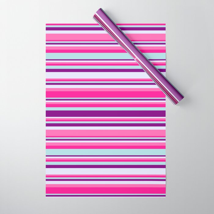 Colorful Hot Pink, Deep Pink, Powder Blue, Purple, and Lavender Colored Lined Pattern Wrapping Paper