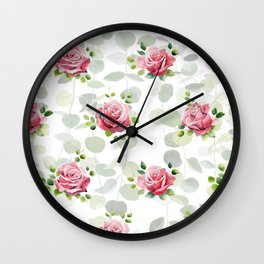 Rose and Eucalyptus Pattern Wall Clock