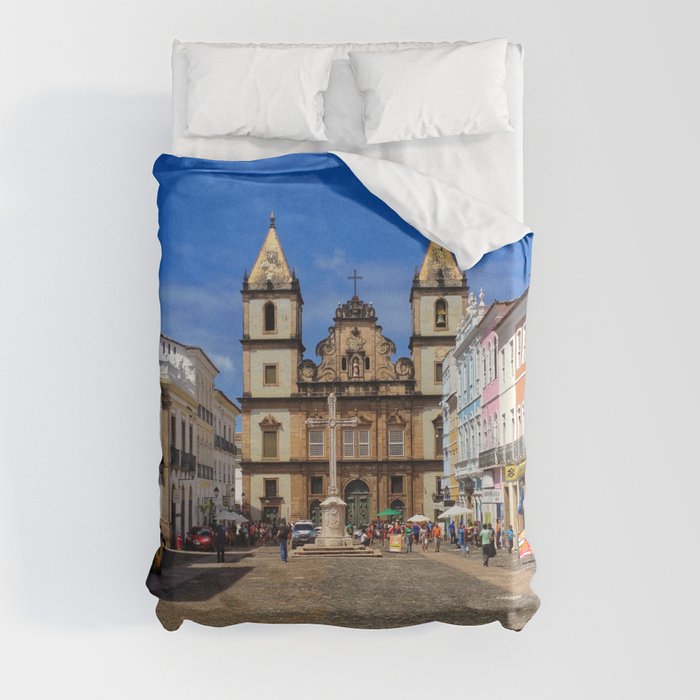 Brazil Photography - Beautiful Town Square Under The Blue Sky Duvet Cover