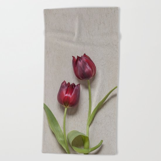 Two Red Tulips I Beach Towel