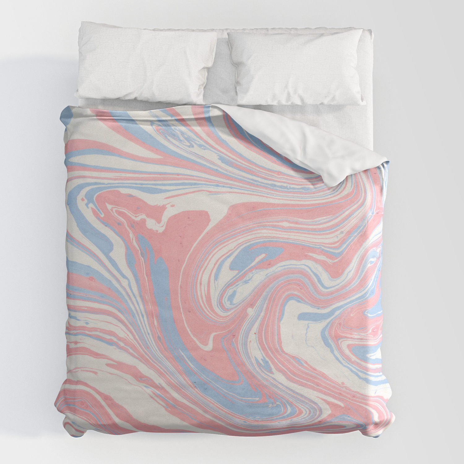 Modern Abstract Pink Coral Blue Watercolor Marble Duvet Cover By Eclectic Art Society6