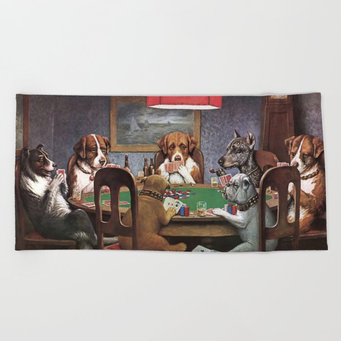 Dogs Playing Poker A Friend in Need Painting Beach Towel