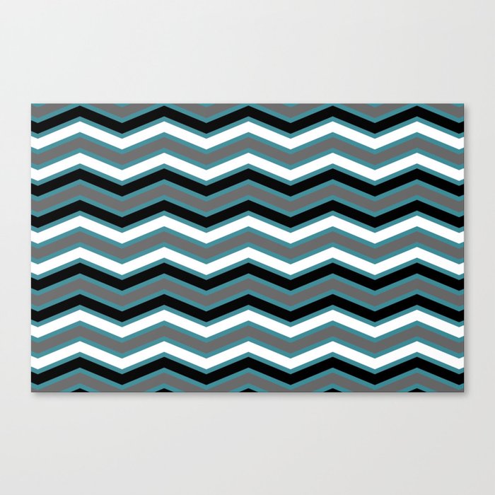 Aqua Gray Black White Chevron Stripe Pattern - Krylon 2022 Color of the Year Satin Rolling Surf Canvas Print