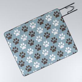 Animal Paw Print Pattern Blue Picnic Blanket