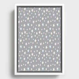 Rainbow Stars on Gray - White Shadow Framed Canvas