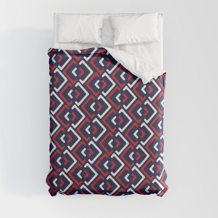 Minimalist Red and Blue Geometric Ornament Duvet Cover
