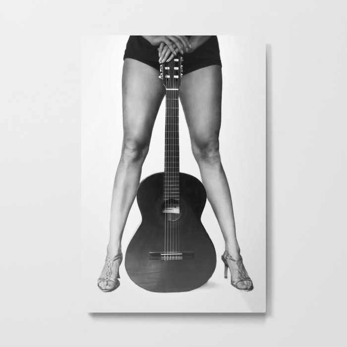 Guitar girl rocks! bw Metal Print