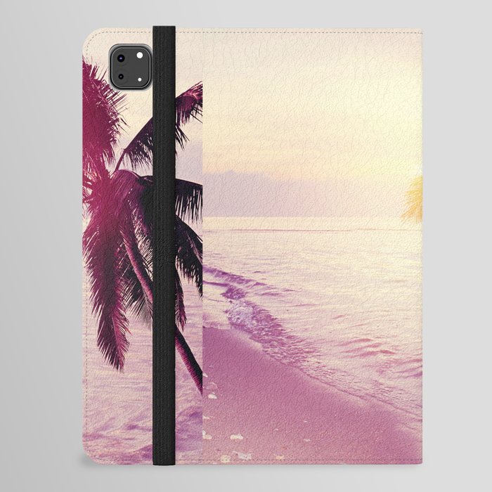Tropical beach sunset background with palm tree silhouette. Vintage effect.  iPad Folio Case