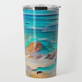 Ocean Sea Beach Coastal Landscape Abstract Watercolor Painting #2 Travel Mug