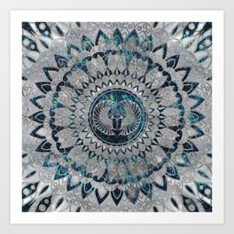 Egyptian Scarab Beetle Silver and Abalone Art Print