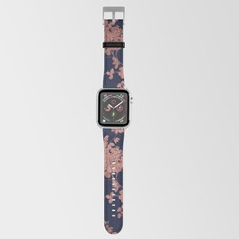 Modern elegant navy blue faux rose gold floral Apple Watch Band