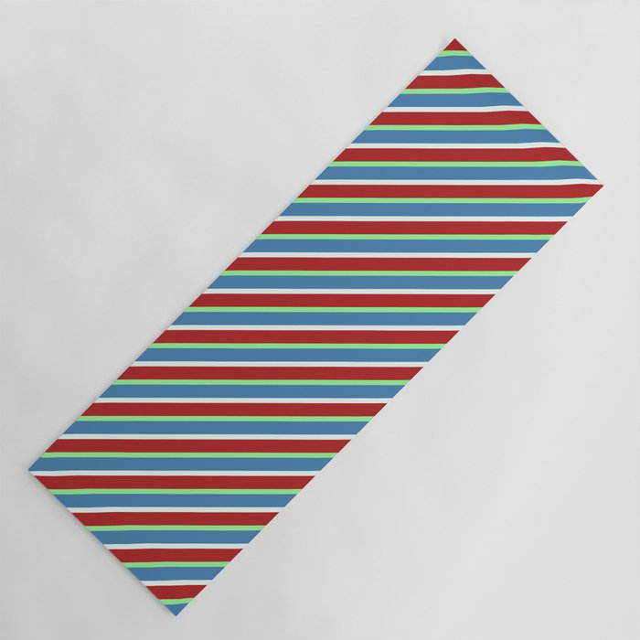 Blue, Mint Cream, Red, and Green Colored Stripes/Lines Pattern Yoga Mat