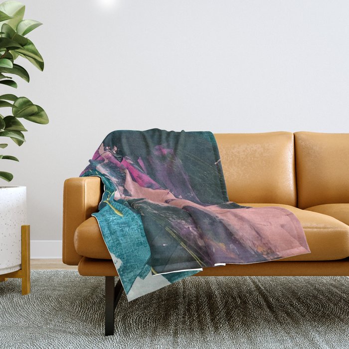 Wild [5]: a vibrant, bold, minimal abstract piece in teal, pink, and green Throw Blanket