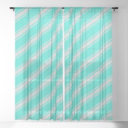 [ Thumbnail: Turquoise & Light Grey Colored Stripes Pattern Sheer Curtain ]