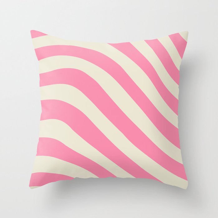 70s Retro Pink & Cream Waves Pattern Throw Pillow