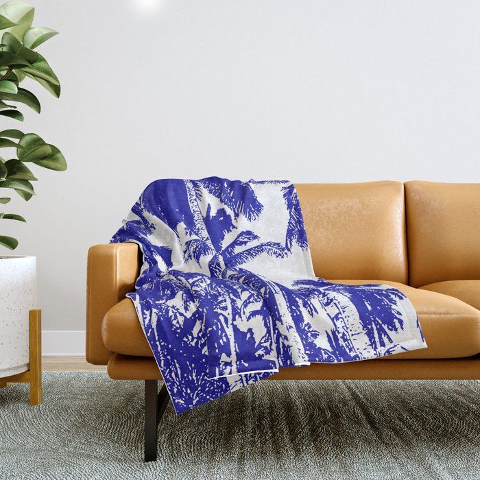 Palm Trees Design in Blue and White Throw Blanket