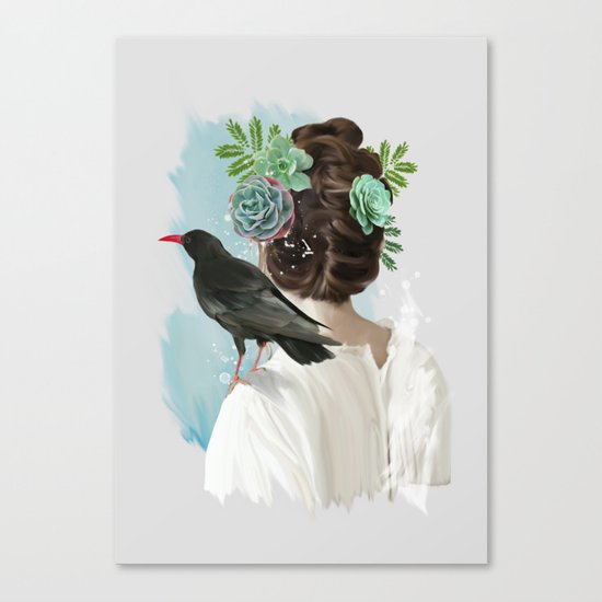 Girl&bird Canvas Print