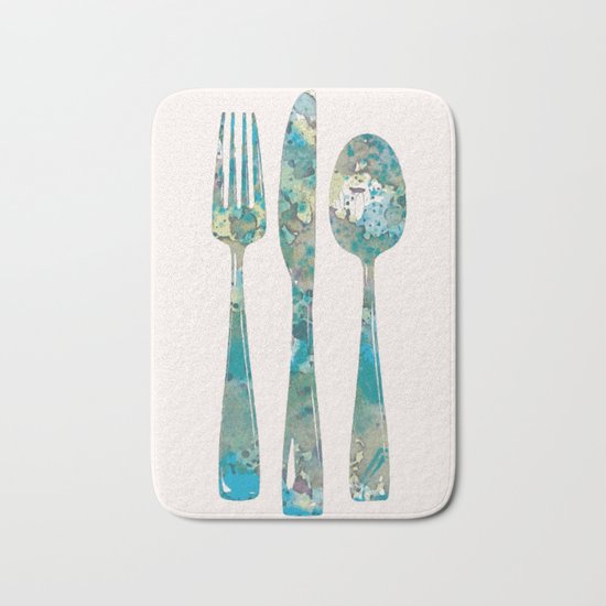 Fork, spoon and knife all in pink Bath Mat