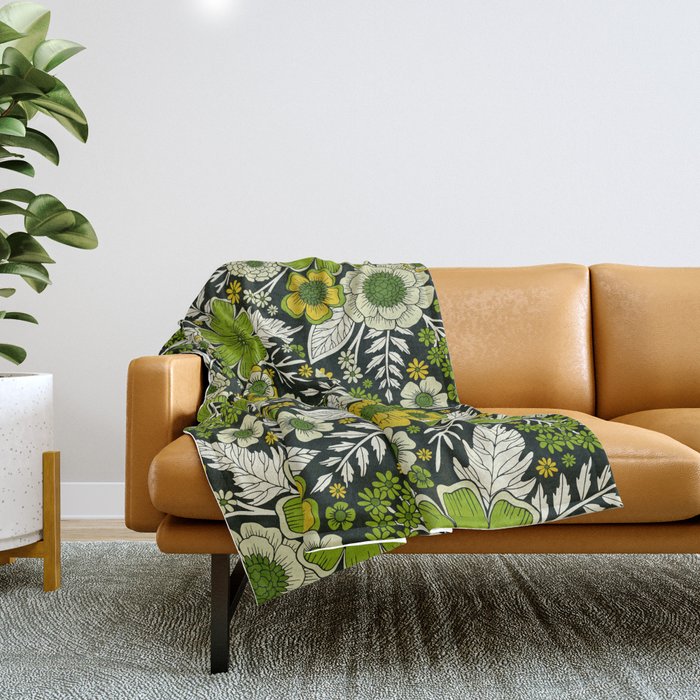 Modern Yellow Green Floral Pattern Throw Blanket by Beth Norton