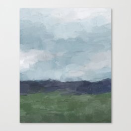 Driving to the Valley - Rainy Blue Skies Navy Indigo Horizon Green Grass Abstract Nature Farmhouse Canvas Print