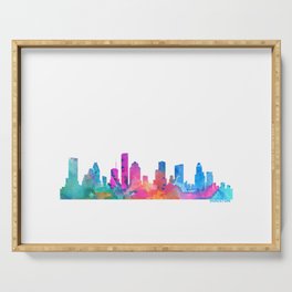 Houston Skyline Watercolor Blue Orange Pink Purple Green Cityscape Houston Texas US City Skyline Serving Tray